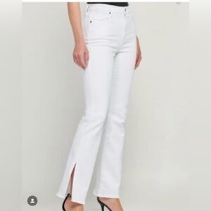 White Bellbottom Jeans With Side Slit